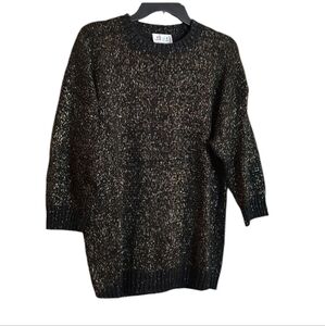 Vintage Black Crew Neck Sweater w Gold Metallic Threads 3/4 Sleeves sz XL